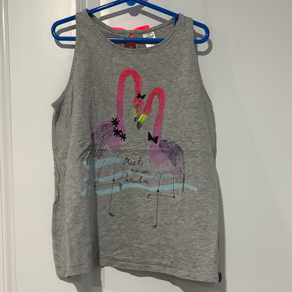 OshKosh B'gosh Gray Flamingo Tank Top Girls Kids Size 12